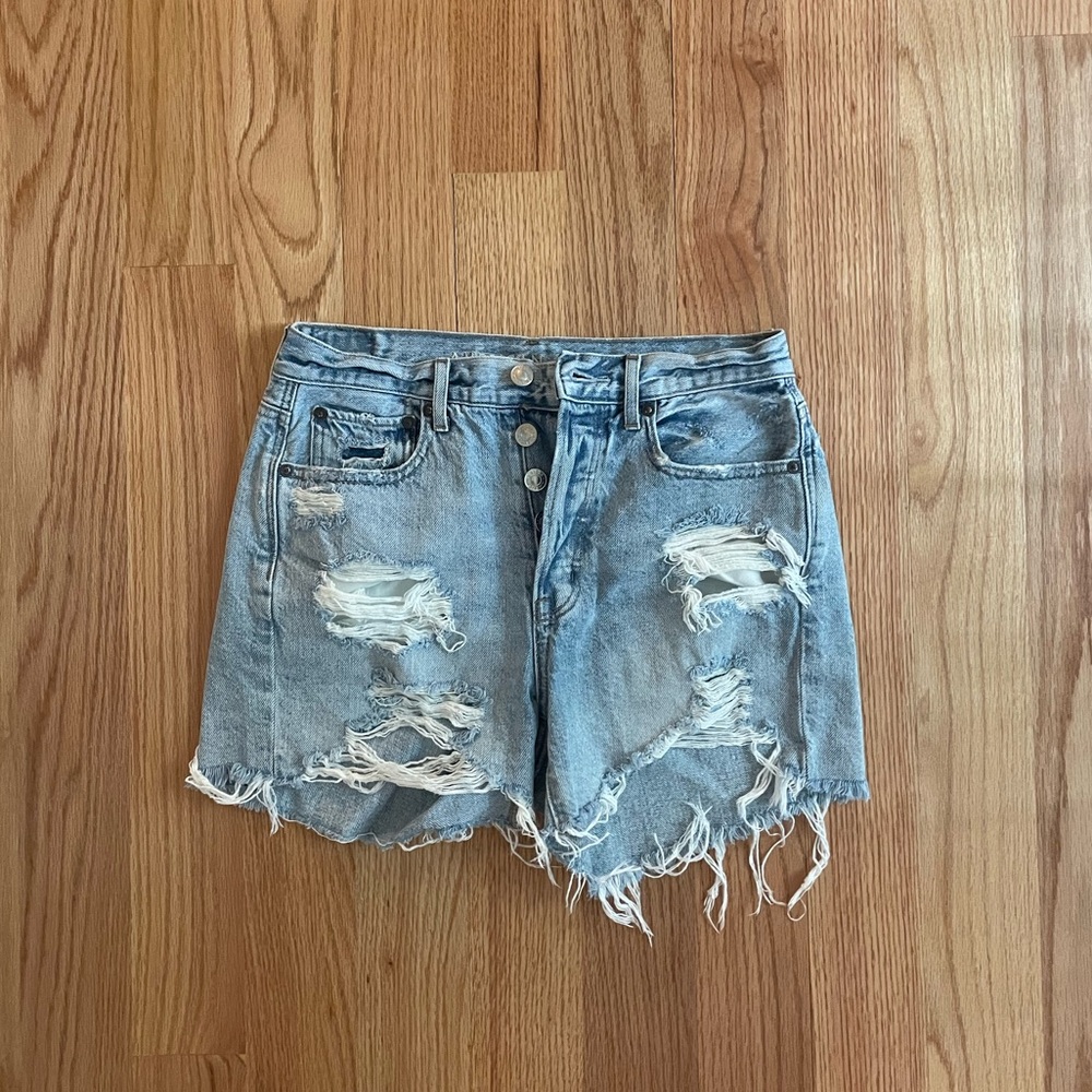 American Eagle Outfitters Light Blue Distressed Jean Shorts